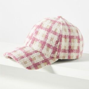 Anthropologie Wyeth Pink and Cream Plaid Baseball Cap